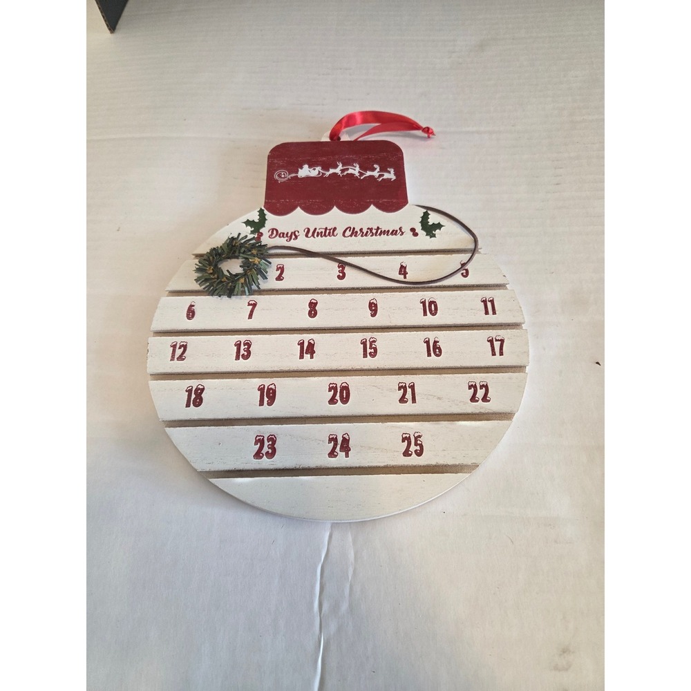 Wooden Christmas Ornament Advent Calendar Wall Hanging Red White 25 Day Count